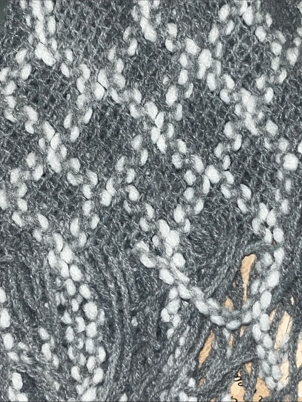 Britt’s Knits Gray & White Knit Fringe Infinity Scarf S77